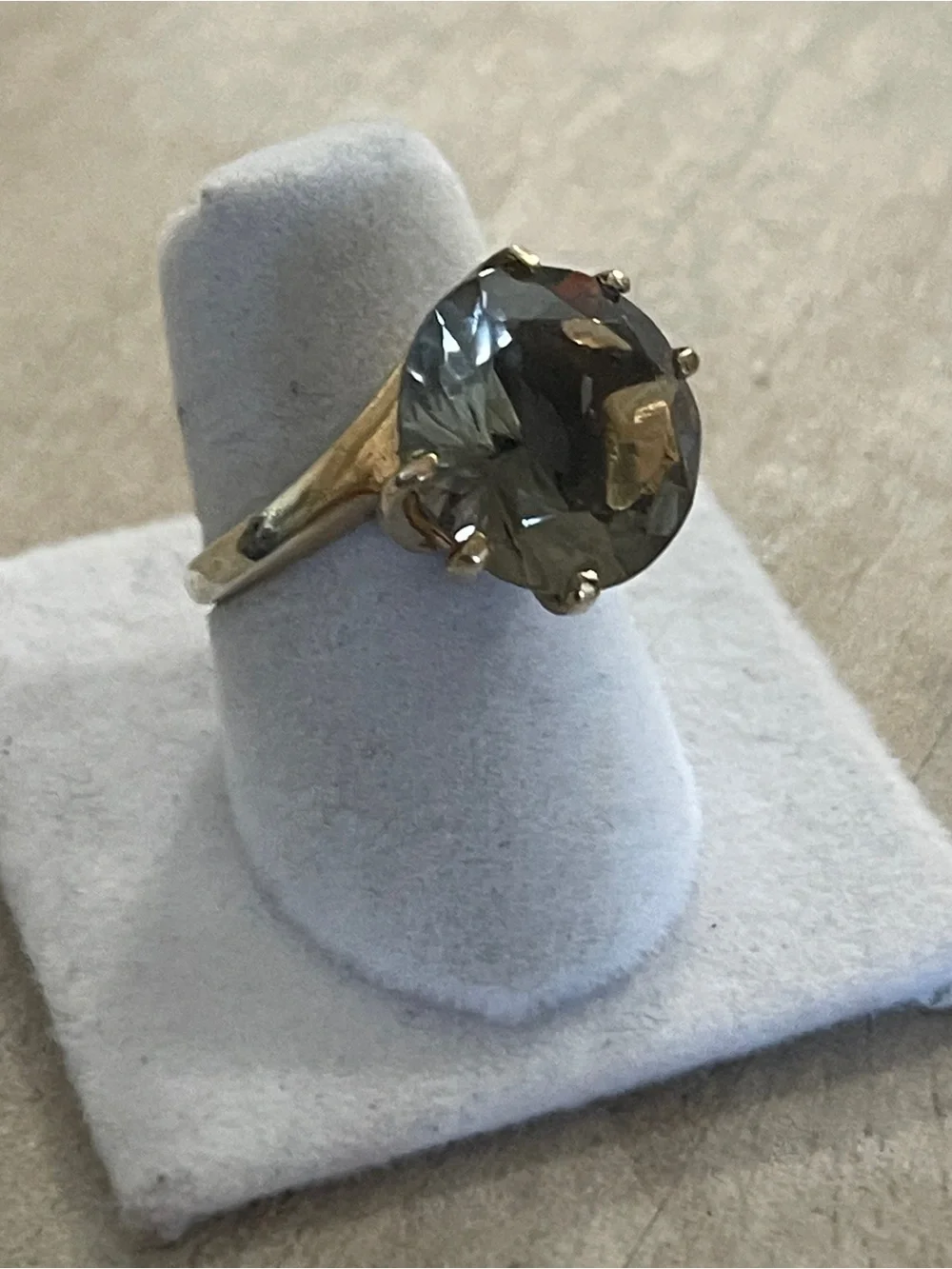 Sterling Silver Gold Tone Ring with Smoky Quartz Round Gemstone size 6.5